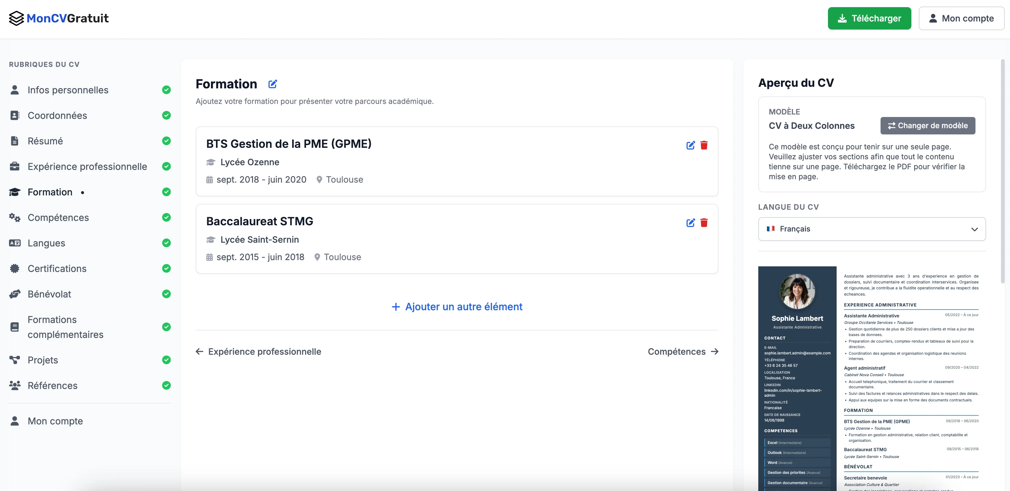 Choisir un modèle de CV