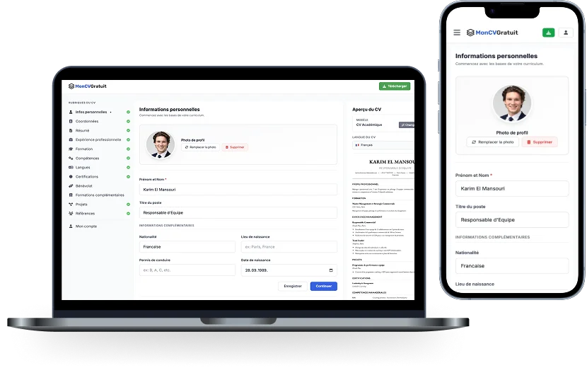 Aperçu de la plateforme MonCVGratuit